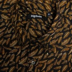 Bigdude Leaf Print Long Sleeve Poplin Shirt Black -Kenn Clothing Shop 02bfc1cb img 8741