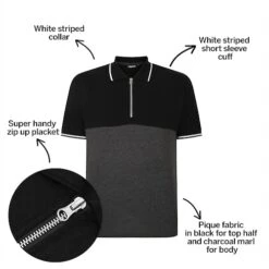 Bigdude Colour Block Zipped Polo Shirt Black/Charcoal -Kenn Clothing Shop 06f19a91 bd23p1620black