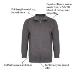 Bigdude Funnel Neck Full Zip Sweatshirt Charcoal -Kenn Clothing Shop 07e7fc27 033