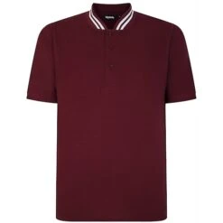 Bigdude Grandad Tipped Collar Polo Shirt Burgundy