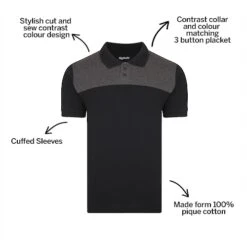 Bigdude Colour Block Polo Shirt Black -Kenn Clothing Shop 2f6475d8 bd20po120black