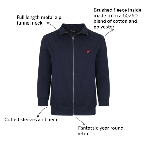 Bigdude Funnel Neck Full Zip Sweatshirt Navy 5 Bigdude Funnel Neck Full Zip Sweatshirt Navy - Image 3