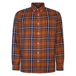 Bigdude Button Down Long Sleeve Check Shirt Light Brown