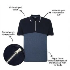 Bigdude Colour Block Zipped Polo Shirt Navy/Denim -Kenn Clothing Shop 4fbc83eb bd23p1620blue