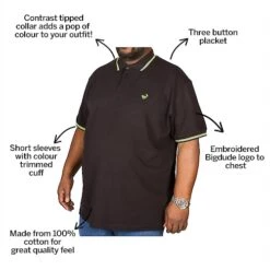 Bigdude Tipped Polo Shirt Black/Green -Kenn Clothing Shop 54b51ece bd2018pt01green