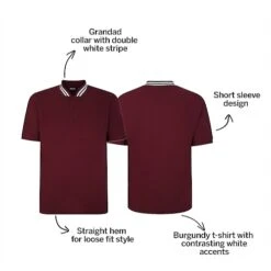 Bigdude Grandad Tipped Collar Polo Shirt Burgundy -Kenn Clothing Shop 5ecb1859 bd23p0820burgundy