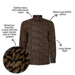 Bigdude Leaf Print Long Sleeve Poplin Shirt Black -Kenn Clothing Shop 680c473a bd23ls12