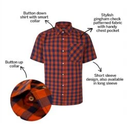 Bigdude Gingham Short Sleeve Shirt Orange -Kenn Clothing Shop 84392657 bd23ss0720orange