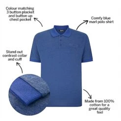 Bigdude Buttoned Pocket Polo Shirt Royal Blue Marl -Kenn Clothing Shop 84dba2d2 bd23p1820blue