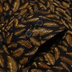 Bigdude Leaf Print Long Sleeve Poplin Shirt Black -Kenn Clothing Shop 8da40a61 img 8742