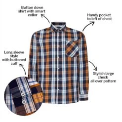 Bigdude Long Sleeve Check Shirt Orange -Kenn Clothing Shop a17b3e13 bd23ls0620orange