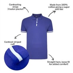 Bigdude Contrast Stripe Placket With Tipped Cuff Polo Shirt Cobalt -Kenn Clothing Shop b42693b1 bd21p1420blue