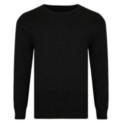Bigdude Plain Crew Neck Knitted Jumper Black
