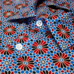 Bigdude Retro Flower Print Long Sleeve Poplin Shirt Blue/Red -Kenn Clothing Shop bfdb9381 img 8732