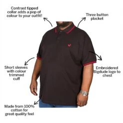 Bigdude Tipped Polo Shirt Black/Red -Kenn Clothing Shop ca4e1e02 bd18pt0120red