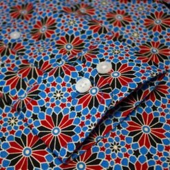 Bigdude Retro Flower Print Long Sleeve Poplin Shirt Blue/Red -Kenn Clothing Shop d7c9ca50 img 8733