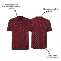 Bigdude Geometric Print Polo Shirt Burgundy -Kenn Clothing Shop de48e6c9 bd23p1720red