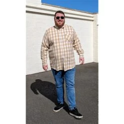 Bigdude Summer Long Sleeve Flannel Shirt Beige -Kenn Clothing Shop e2e1d465 bd23ls01 65 beige