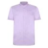 Bigdude Woven Linen Grandad Collar Short Sleeve Shirt Purple