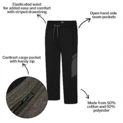 Bigdude Contrast Pocket Cargo Joggers Black -Kenn Clothing Shop f23c62b1 bd23j0620black