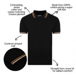 Bigdude Designer Tipped Polo Shirt Black -Kenn Clothing Shop f45994ff bd21p0420black