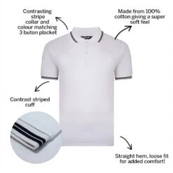 Bigdude Tipped Pique Polo Shirt White -Kenn Clothing Shop f8a348a7 bdt80tp01