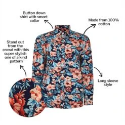 Bigdude Floral Long Sleeve Poplin Shirt Navy -Kenn Clothing Shop f96cad56 bd23ls1120floral