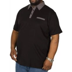 Bigdude Contrast Jersey Polo Shirt Black